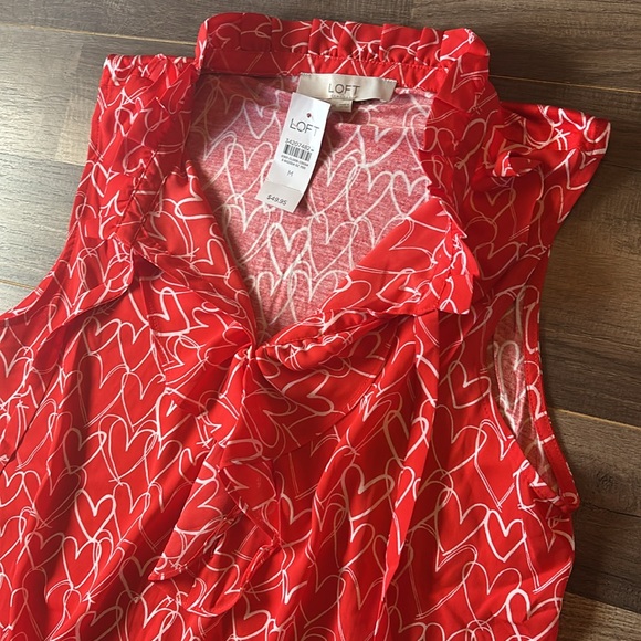 Loft Heart Ruffle Tie Neck Shell - Picture 4 of 6